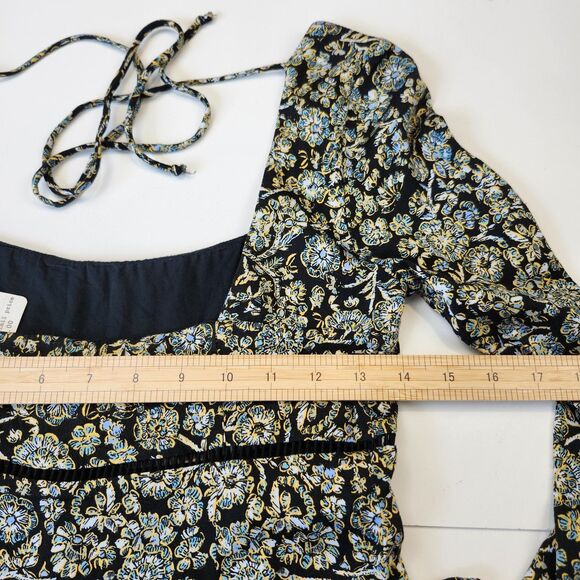 Free People Black Floral Mini Dress Long Sleeve Ruffle Boho NWT $128 Size 2 - Picture 9 of 15